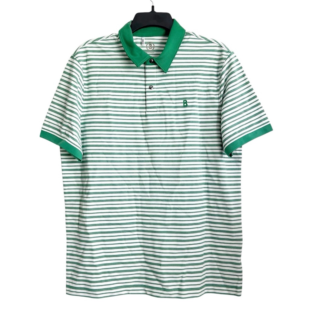 Bogner Timo Striped Polo Shirt in Green & White, NWT, Size M